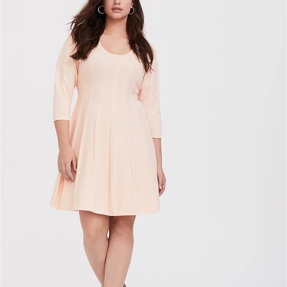 torrid Dresses & Skirts - Torrid 2X (18/20) Sweater Dress Skater Peach Blush Pink Cable Knit Stretch Flare